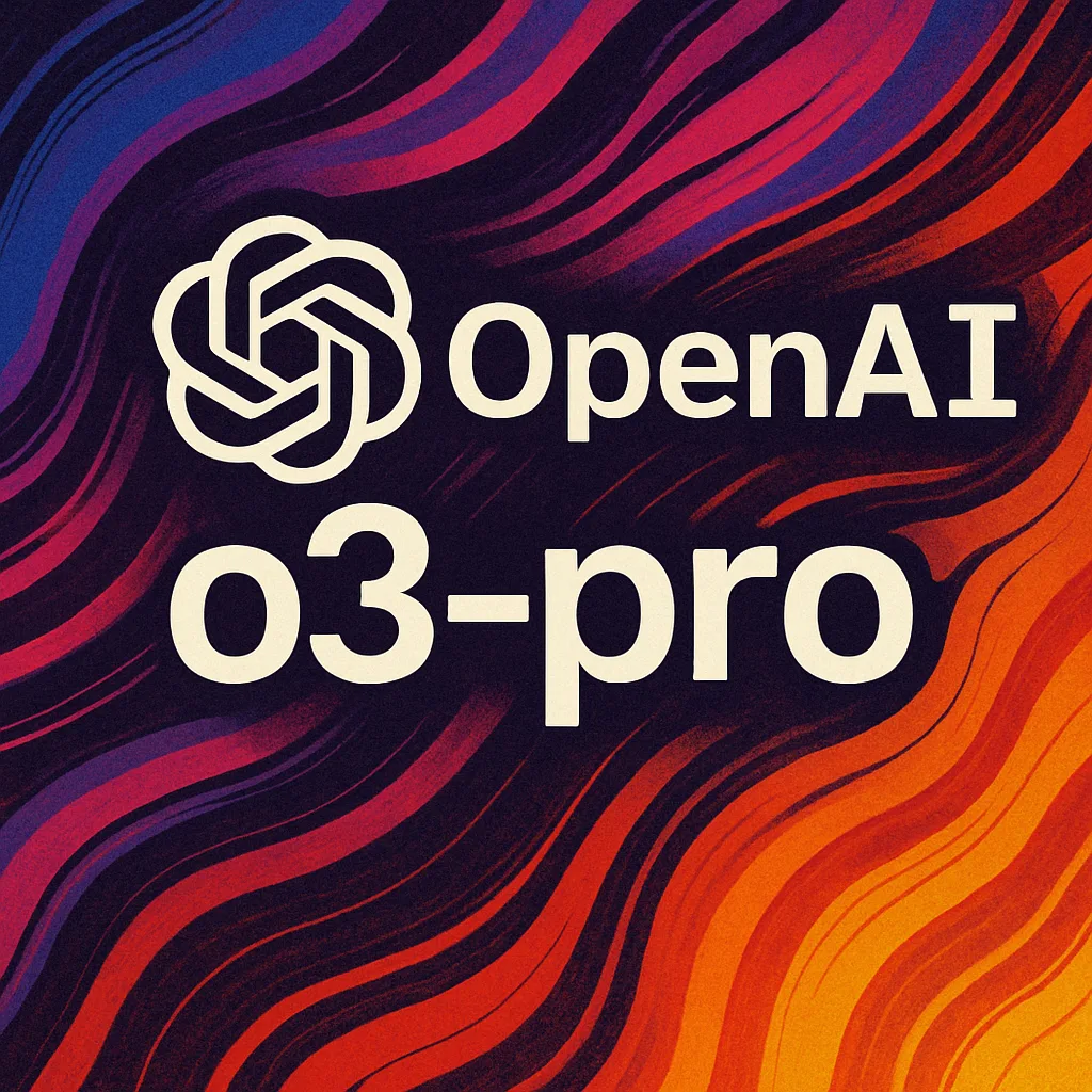OpenAI logo and text o3-pro on a swirling red, orange, and purple wave background.