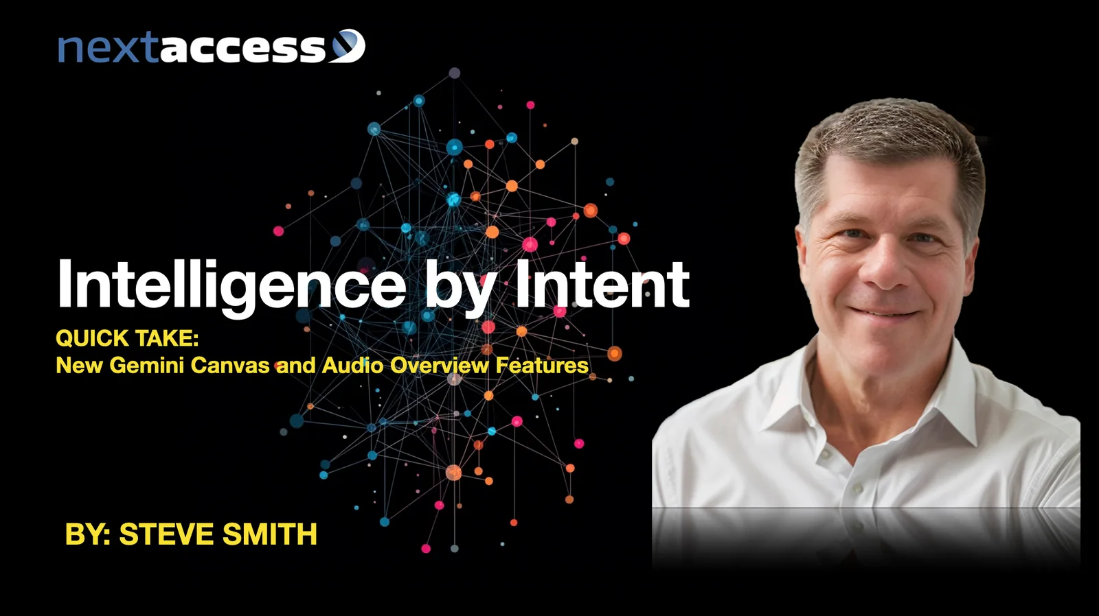 Intelligence by Intent banner with colorful network graphic and headshot of Steve Smith, NextAccess logo.