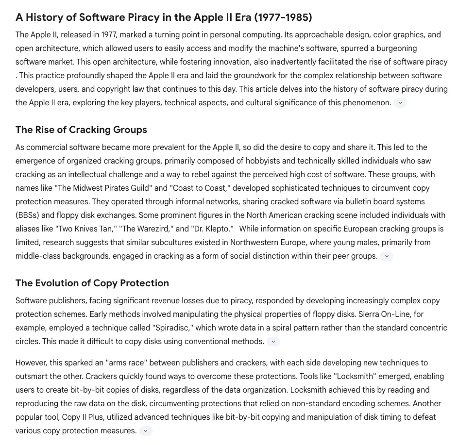 Article on Apple II software piracy covering cracking groups and copy protection evolution.