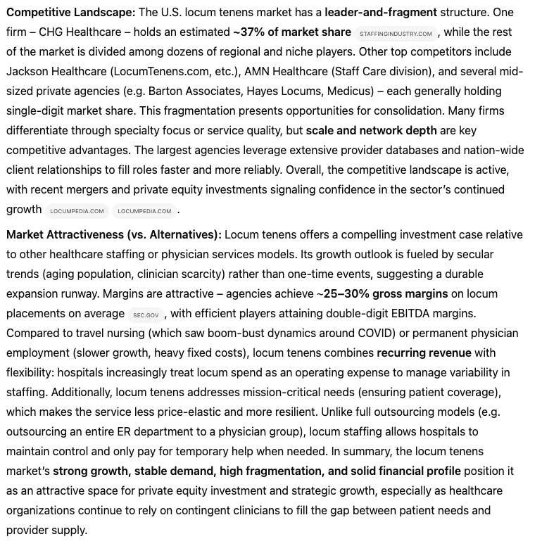Report text on competitive landscape with CHG Healthcare at 37 percent share and market attractiveness.