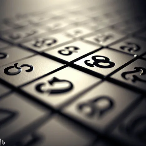 Close up of a grid of embossed numbers with shallow depth of field.